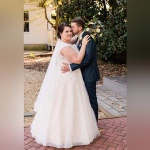 Cocomelody Ivory Champagne Tulle ALine Floral Lace Wedding  Dress Size 14 LD3932